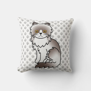 Lilac Bi-Colour Persian Cute Cartoon Cat & Paws Throw Pillow