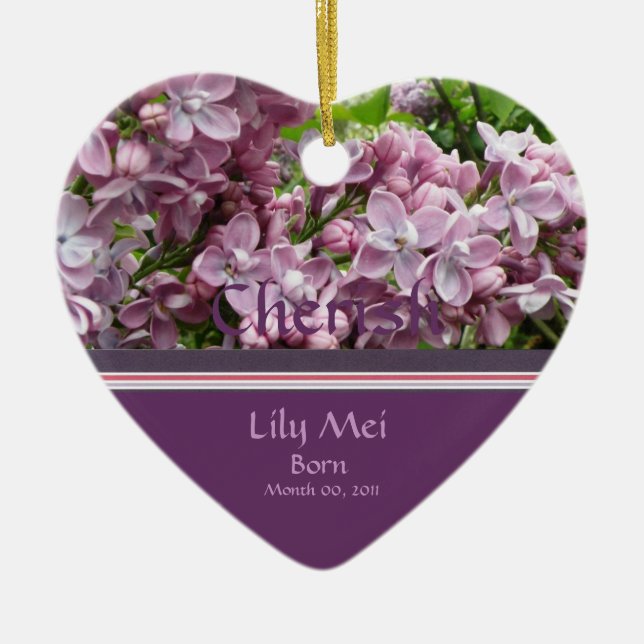 Lilac Birth Announcement Ornament (Front)