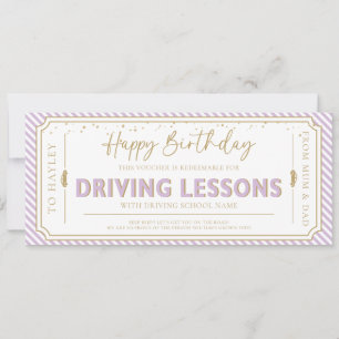 Lilac Birthday Driving Lessons Gift Voucher Card