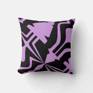 Lilac Black Diagonal Abstract Sound Wave Pattern Throw Pillow