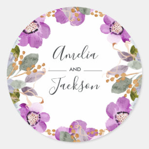 Lilac Blooms Botanical Wedding Round Stickers