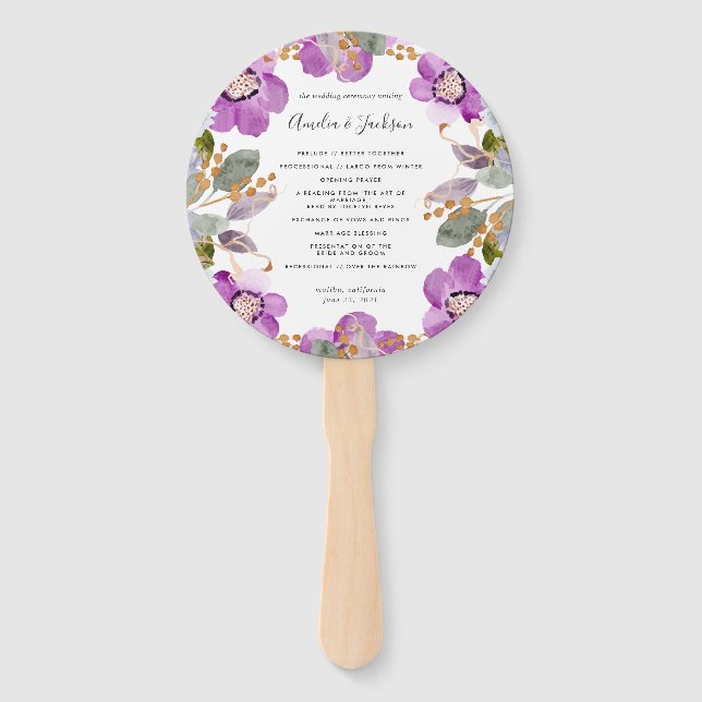 Lilac Blooms Wedding Program Hand Fan (Front)
