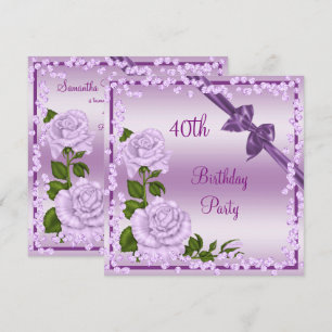 Lilac Blossom, Bows & Diamonds 40th Birthday Invitation