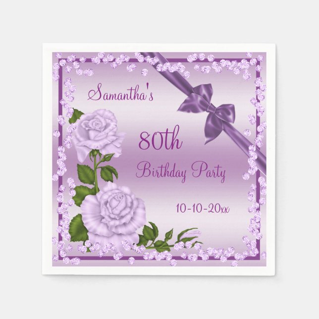 Lilac Blossom, Bows & Diamonds 80th Napkin (Front)