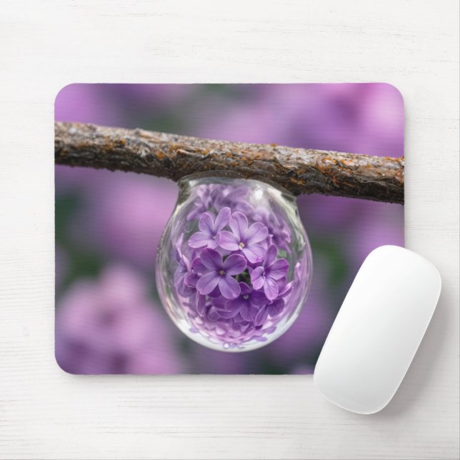 Lilac Blossom Reflected in Raindrop Mouse Pad (With Mouse)