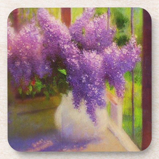 Lilac Blossoms in Vase Plastic Coasters (Front)