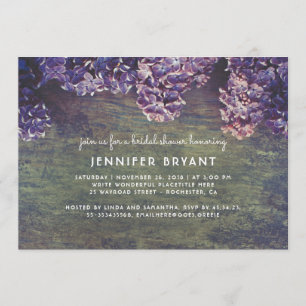 Lilac Blossoms Rustic Wood Spring Bridal Shower Invitation
