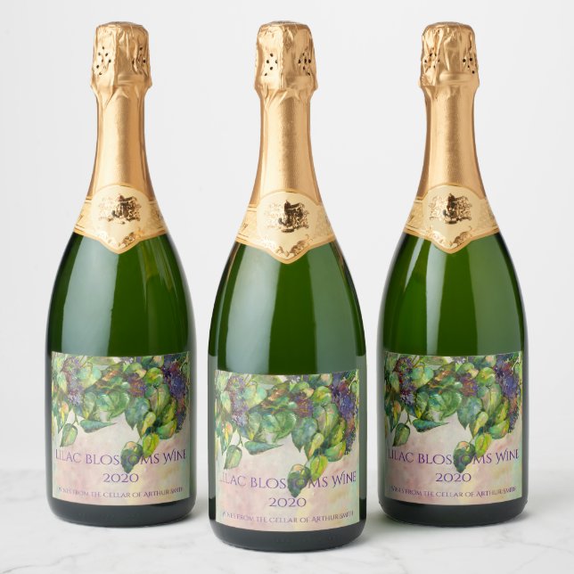 lilac blossoms sparkling wine label (Bottles)