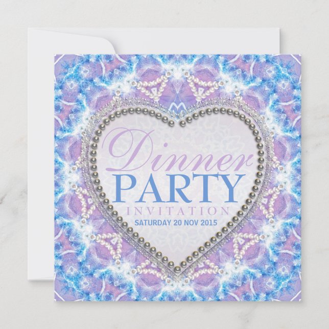 Lilac Blue Bohemian Glow Dinner Party Invitations (Front)