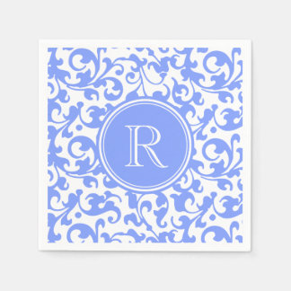 Lilac Blue Elegant Damask Swirls Monogrammed Napkin