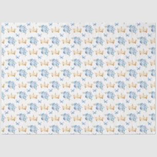 Lilac Blue Flowers and Gold Crowns Tissue Paper