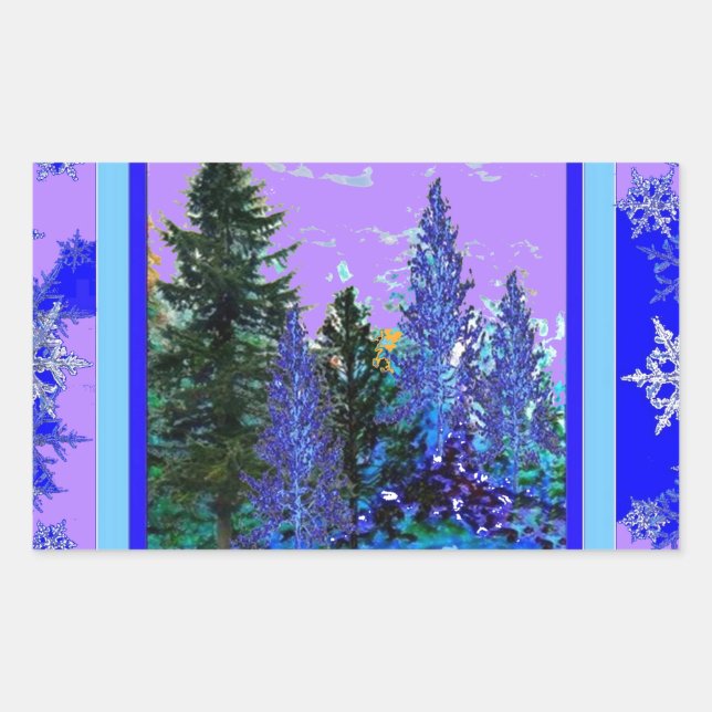 LILAC-BLUE FOREST LANDSCAPE & SNOWFLAKES ART STICKER (Front)