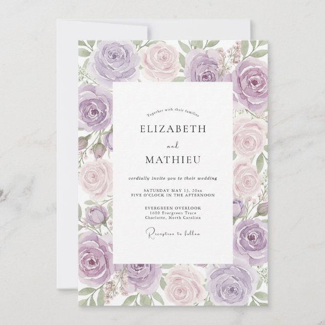 Lilac Blush Petal Wedding Invitation (Front)