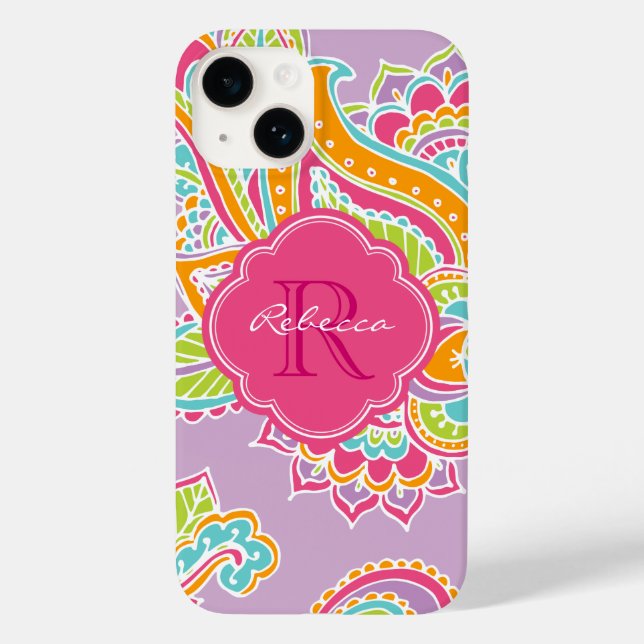Lilac Bohemian Paisley Custom Monogram Case-Mate iPhone Case (Back)