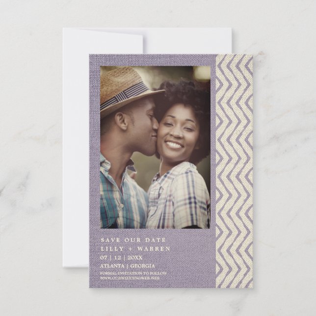 Lilac Boho Texture Engaged Romantic Couple Save The Date (Front)