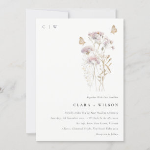 Lilac Boho Wildflower Fern Botanical Wedding Invitation