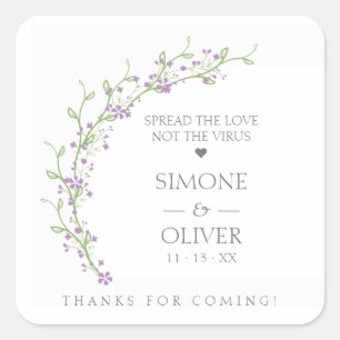 Lilac Botanical Elegant Wreath Wedding Sanitizer Square Sticker