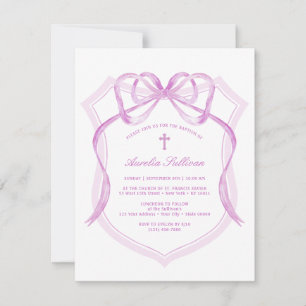 Lilac Bow Crest Baptism Invitation