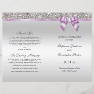 Lilac Bow Sequins d'argent Mariage programme de cé