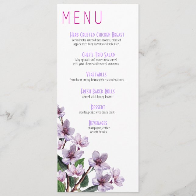 Lilac Branches Wedding Menu (Front)