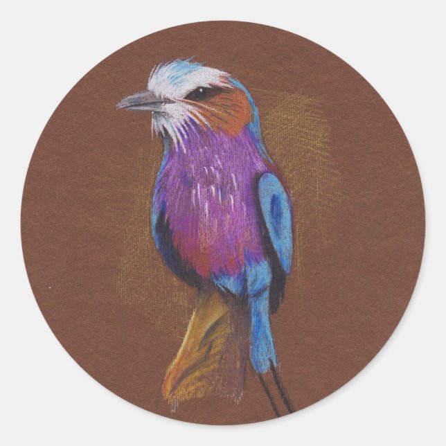Lilac breasted roller bird illustration animal nat classic round sticker (Front)