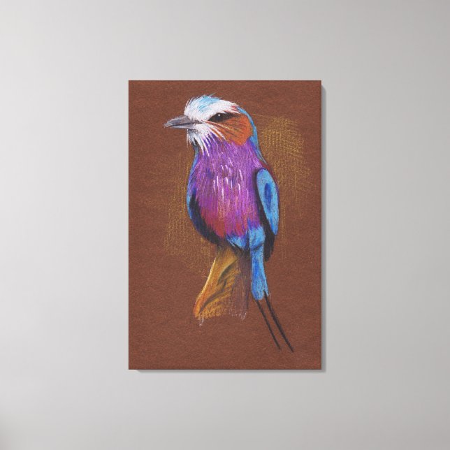 Lilac breasted roller bird pencil drawing canvas print (Front)