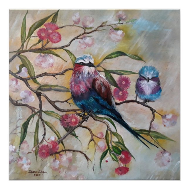 Lilac breasted roller with baby  poster (Front)