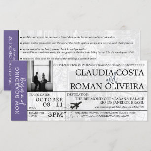 Lilac Brésil Mariage Boarding Pass Invitation