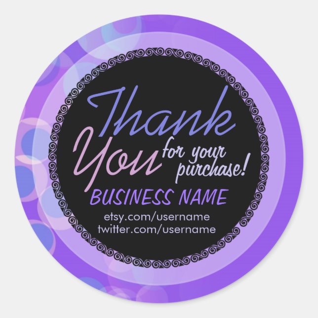 Lilac Bubbles Business Thank You Sticker (Front)