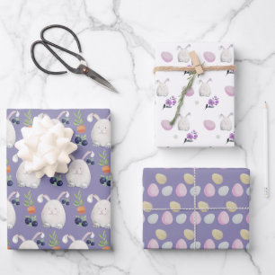 Lilac Bunny Colourful Watercolor Pattern Wrapping Paper Sheet