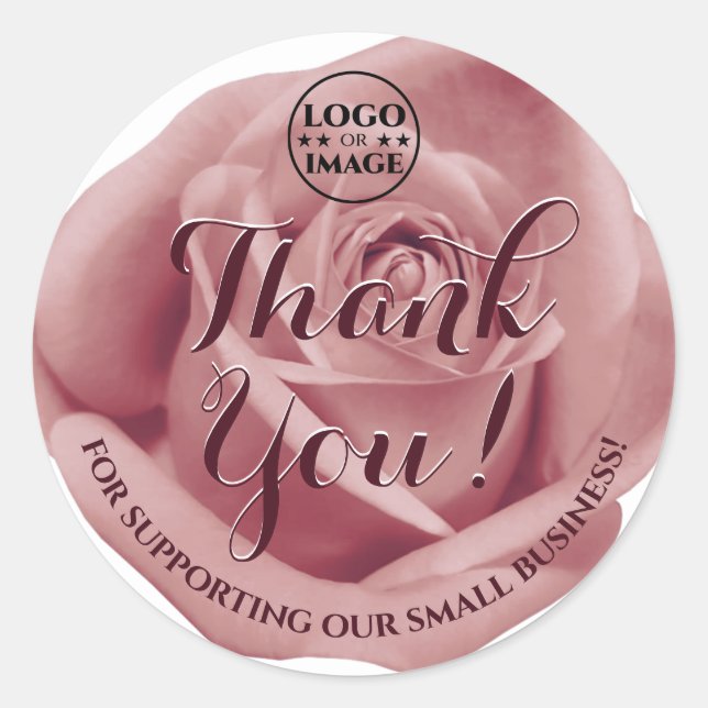 Lilac Burgundy Rose Flower Thank You Labels Logo (Front)