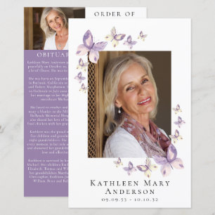 Lilac Butterflies Photo Memorial Service Program