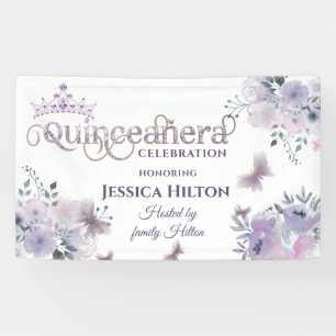 Lilac Butterfly floral garden tiara Quinceañera In Banner