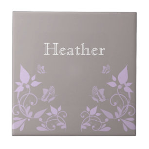 Lilac Butterfly Floral Tile