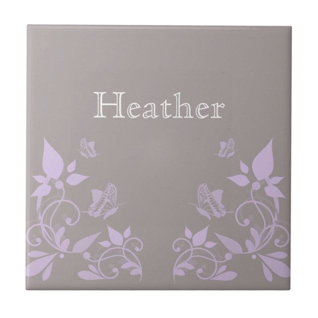 Lilac Butterfly Floral Tile (Front)