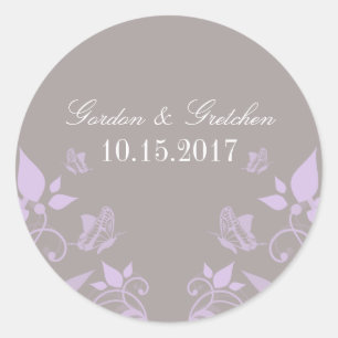 Lilac Butterfly Floral Wedding Stickers