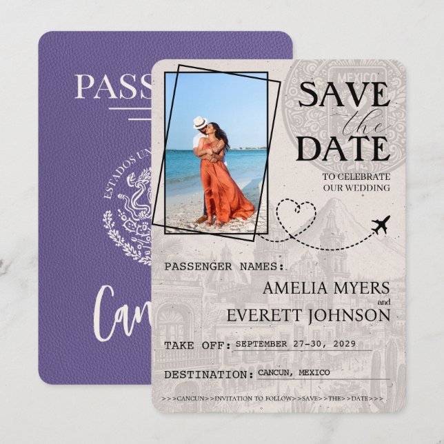 Lilac Cancun Passport Save The Date (Front/Back)
