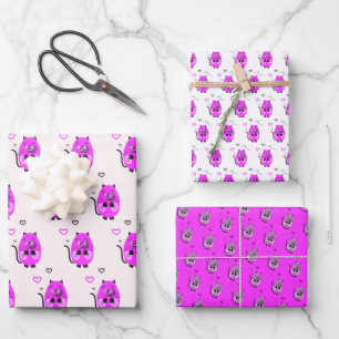Lilac cat pattern wrapping paper sheet