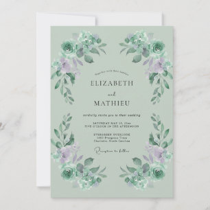 Lilac Celadon Leaf Wedding Invitation
