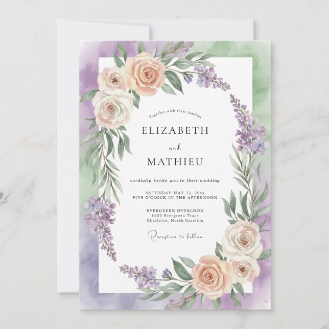 Lilac Champagne Painted Wedding Invitation (Front)