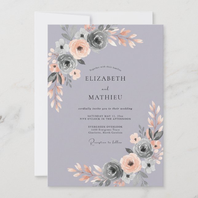 Lilac Charcoal Painted Wedding Invitation (Front)