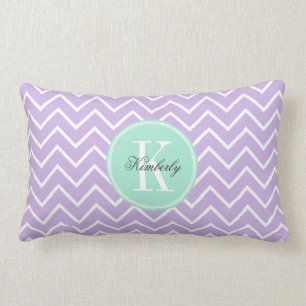 Lilac Chevron with Mint Monogram Lumbar Pillow
