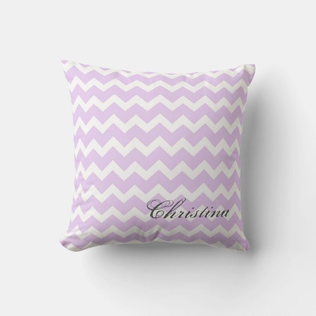 Lilac Chevrons Pattern Monogram Pillow (Front)