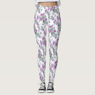 Lilac chrysanthemums , watercolor leggings