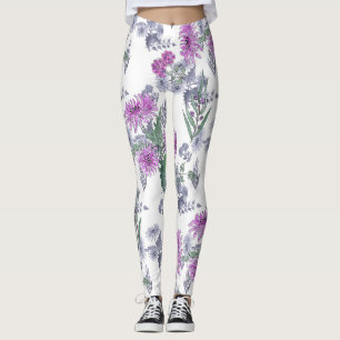 Lilac chrysanthemums , watercolor leggings