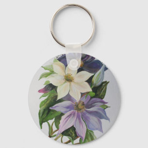 Lilac Clematis Vine Acrylic Painting Keychain