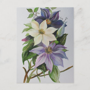 Lilac Clematis Vine Acrylic Painting Postcard