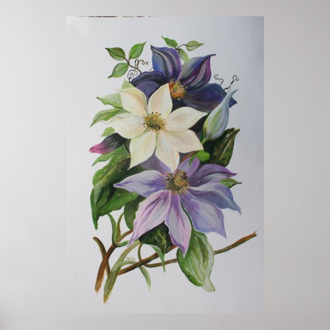 Lilac Clematis Vine Acrylic Painting Poster (Front)