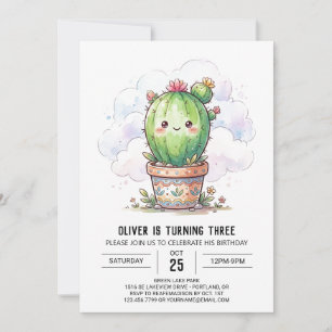 Lilac Cloud Cactus Birthday Invitation