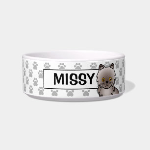 Lilac Coat Colour Persian Cat With Cat's Own Name Bowl